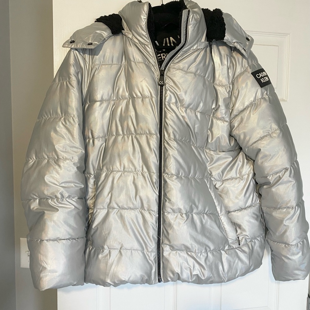 Calvin Klein Performance Holographic Iridescent Silver Puffer Jacket